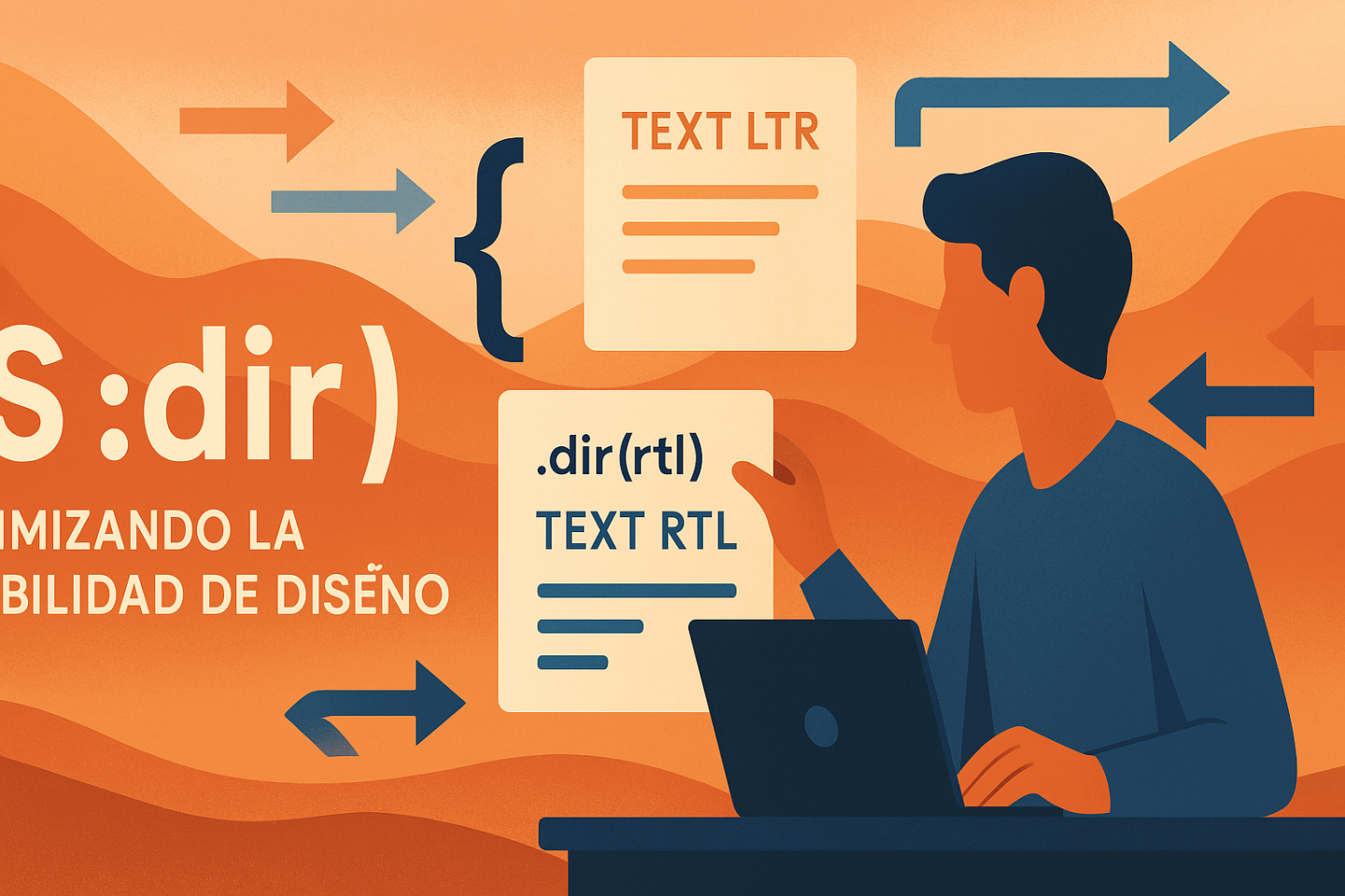 Ilustración CSS :dir() con textos LTR y RTL en equilibrio