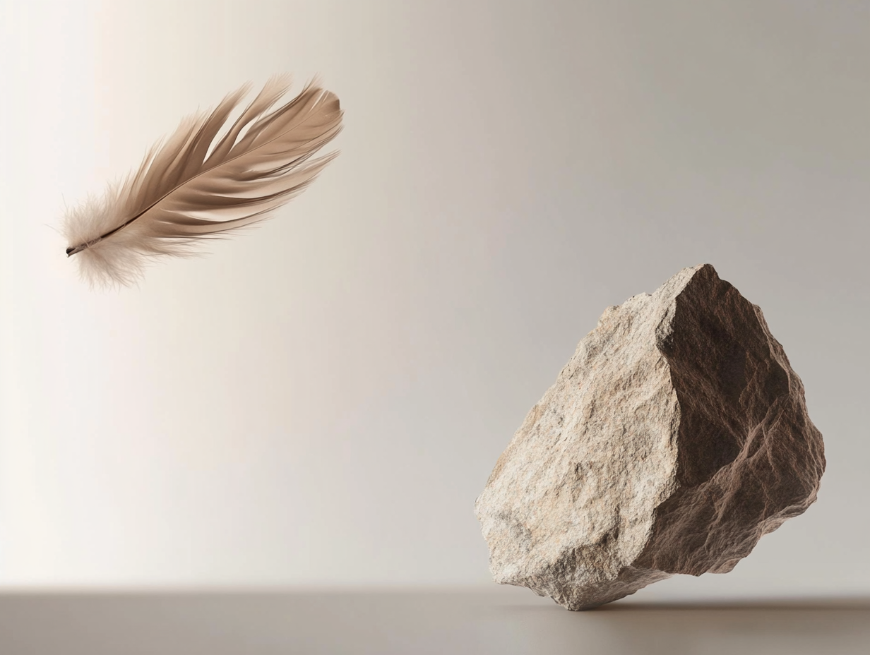 Piedra y pluma representando la optimización de imágenes