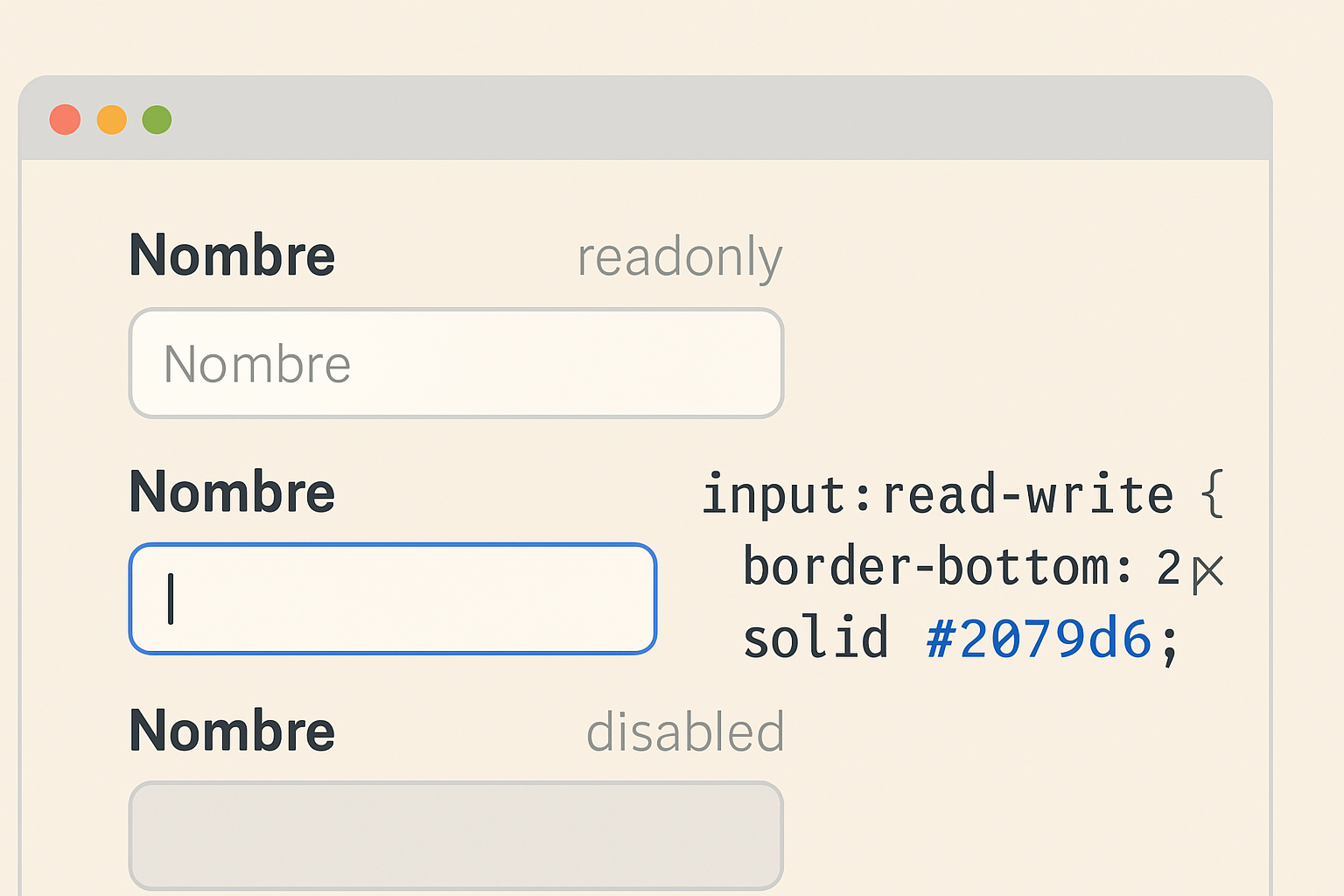 Interfaz de formulario web que destaca campos editables con diseño accesible y limpio.